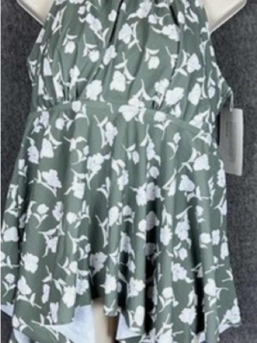 BloomChic Sage Green Floral Halter Sundress with White Print